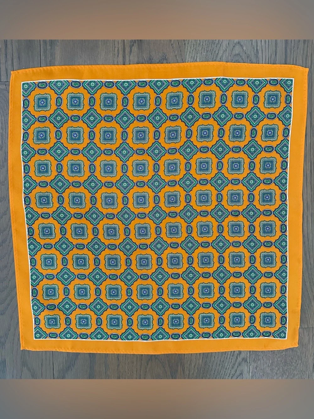Vintage Silk Paisley Medallion Print Silk Small Square Scarf Orange Multi 13.25
